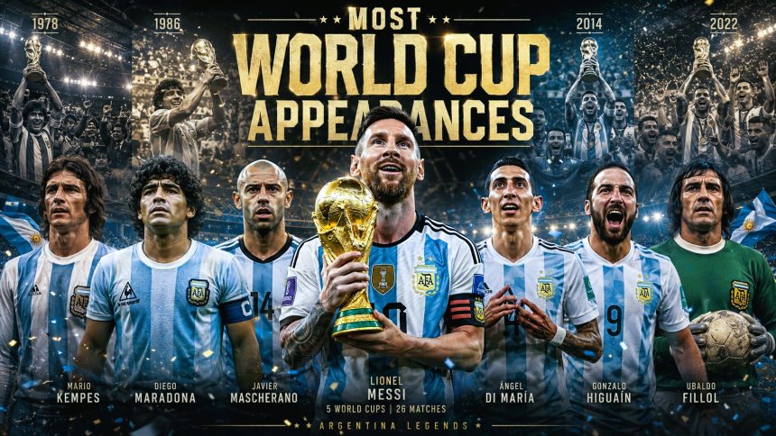 Top 20 Argentine Players with Most World Cup Appearances (1930–2026)
