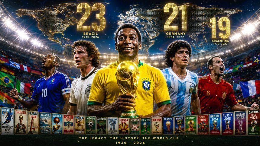 Most FIFA World Cup Appearances by National Team (1930–2026)