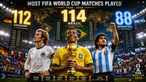 National Teams With the Most FIFA World Cup Matches Played (1930–2026)
