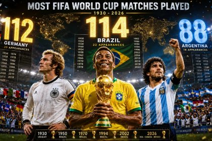 National Teams With the Most FIFA World Cup Matches Played (1930–2026)