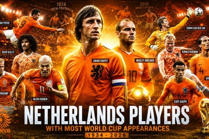 Netherlands players with most World Cup appearances (1934–2026)