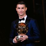 Cristiano Ronaldo with a Ballon d'Or trophy after winning five awards